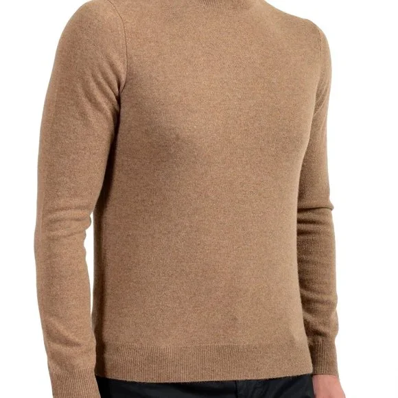 Malo Optimum Men's Light Brown Wool Cashmere Mockneck Pullover Sweater